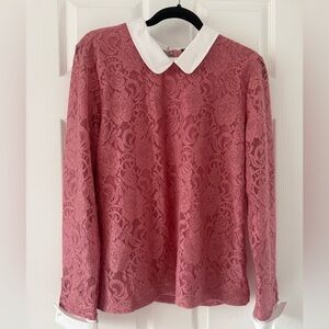 Karl Lagerfeld Pink Lace Blouse with White Collar